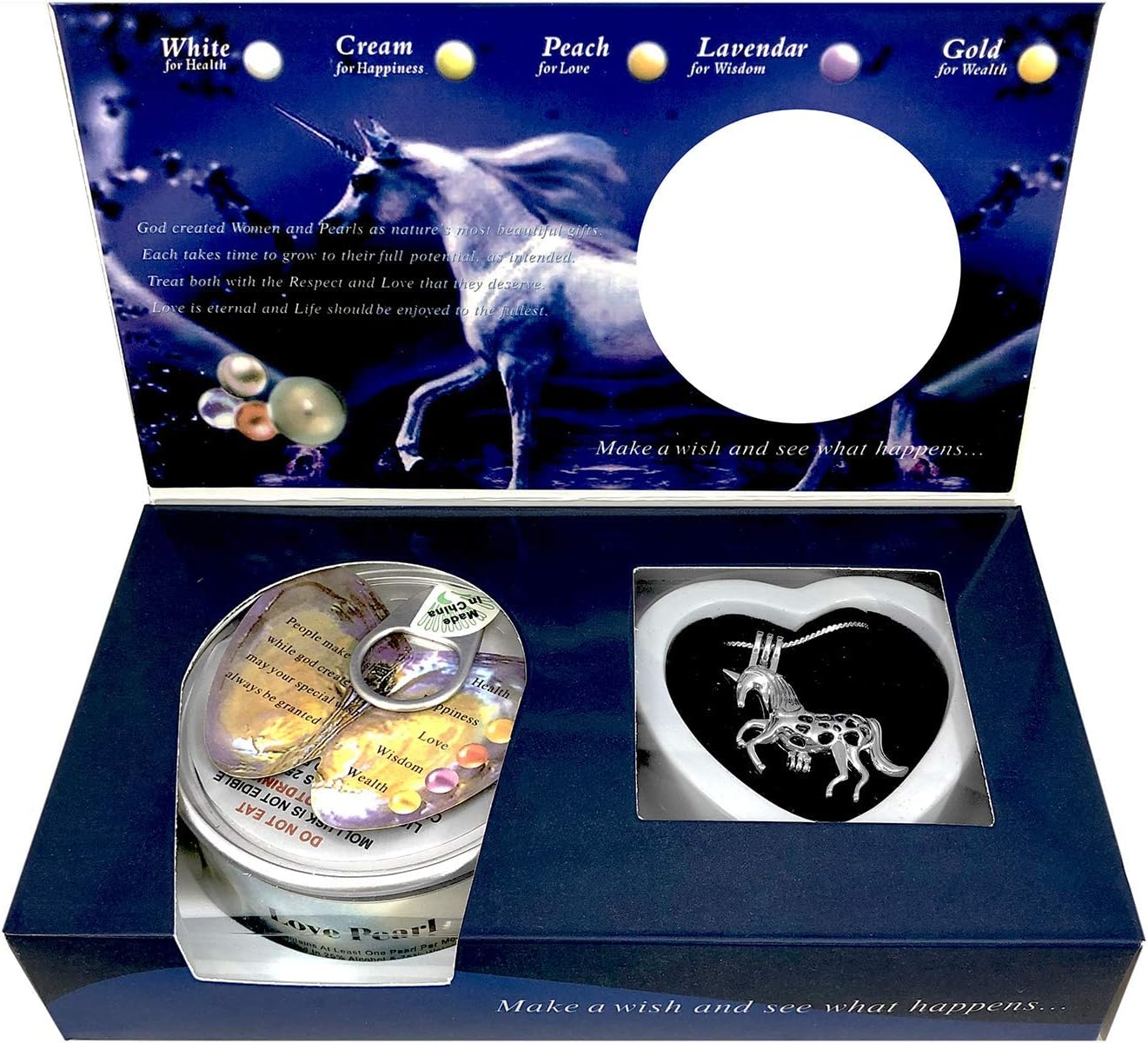 Wet Products Love Purity Wish Pearl Kit - Harvest Your Own Pearl from a Real Freshwater Oyster, Comes with Unicorn Silver Plated Necklace - Great for Gift!