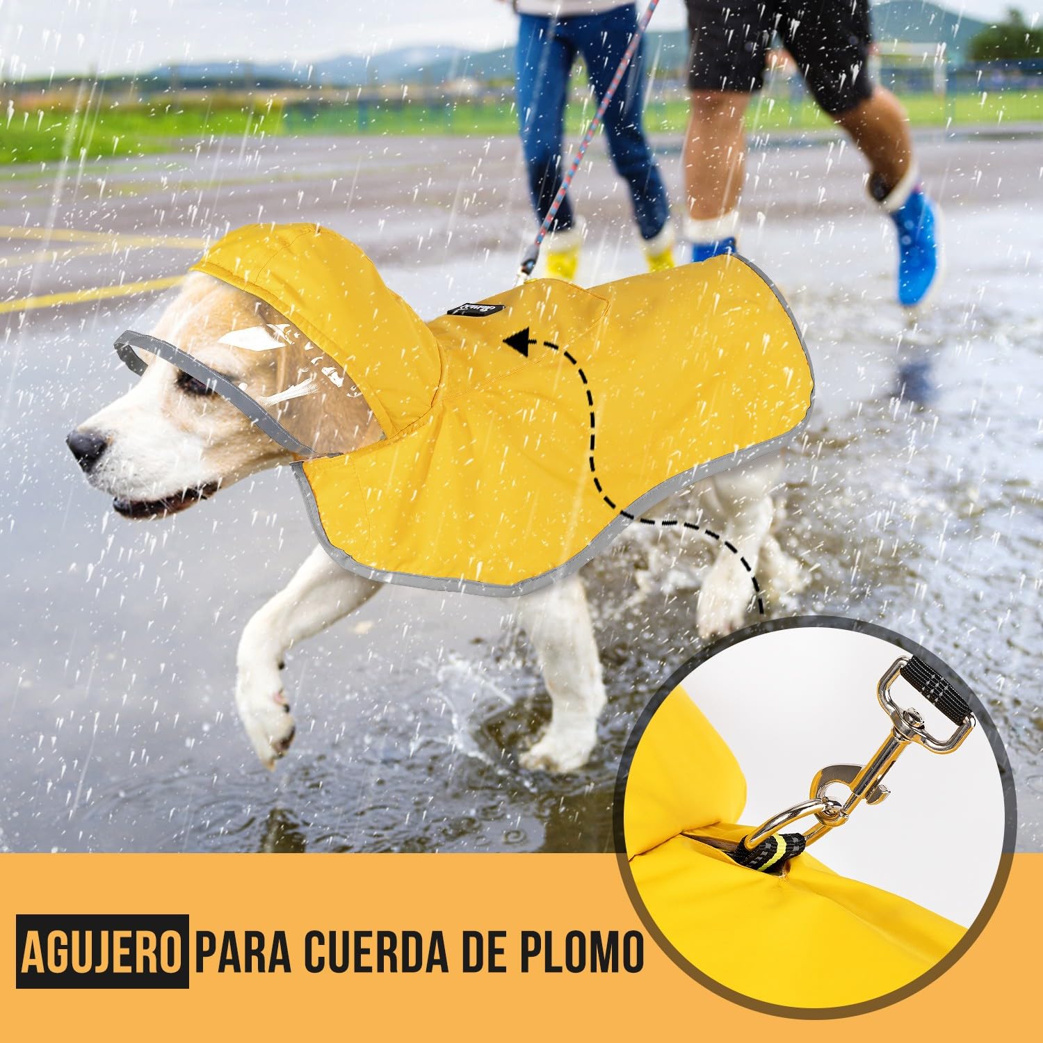 SlowTon Chubasquero Impermeable para Perros, Chubasquero Transparente de Doble Capa con Capucha para Perros pequeños, medianos y Grandes, Poncho para con Banda Reflectante