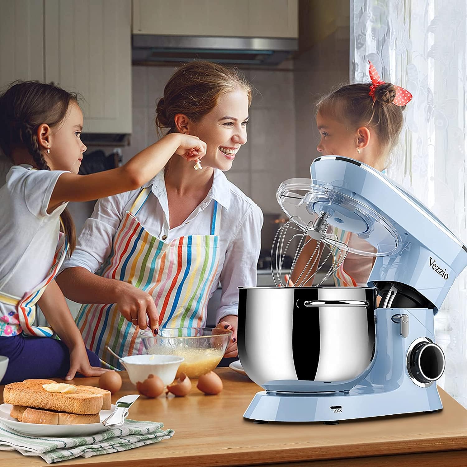 Vezzio Impastatrice Planetaria Impastatrice Elettrico 8.5 Litri Robot da Cucina Multifunzione 6 Velocità Include ciotola in acciaio inossidabile, frusta, gancio per impastare (Blue)