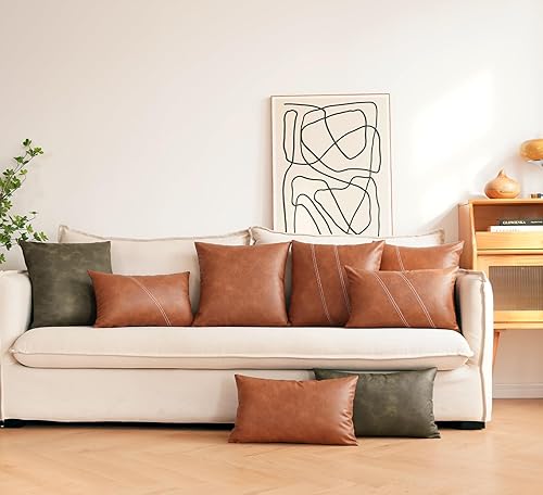 Miniatura 8 de Fundas de almohada de cuero (rayas 1 marrón de 24 x 24 pulgadas, paquete de 2)