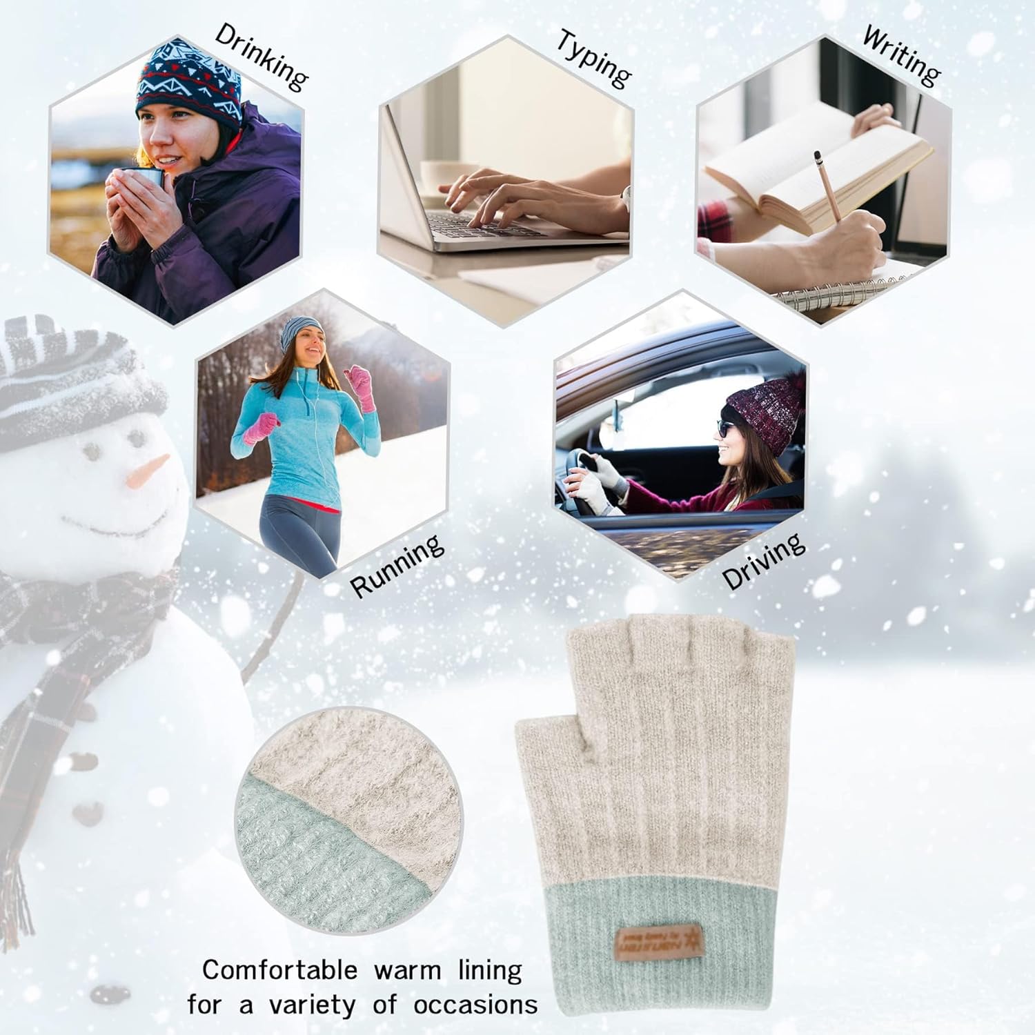 LADES Fingerless Gloves for Women Warm - Winter Thermal Gloves Knitted Soft Half Fingers Mittens for Driving Working Typing - Image 4