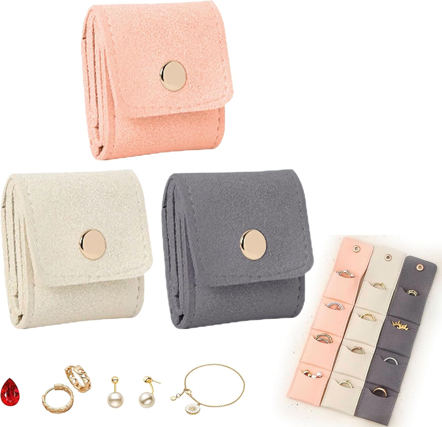 Travel Jewelry Pouch Magnetic Buckle Closure Multi-Compartment Organization