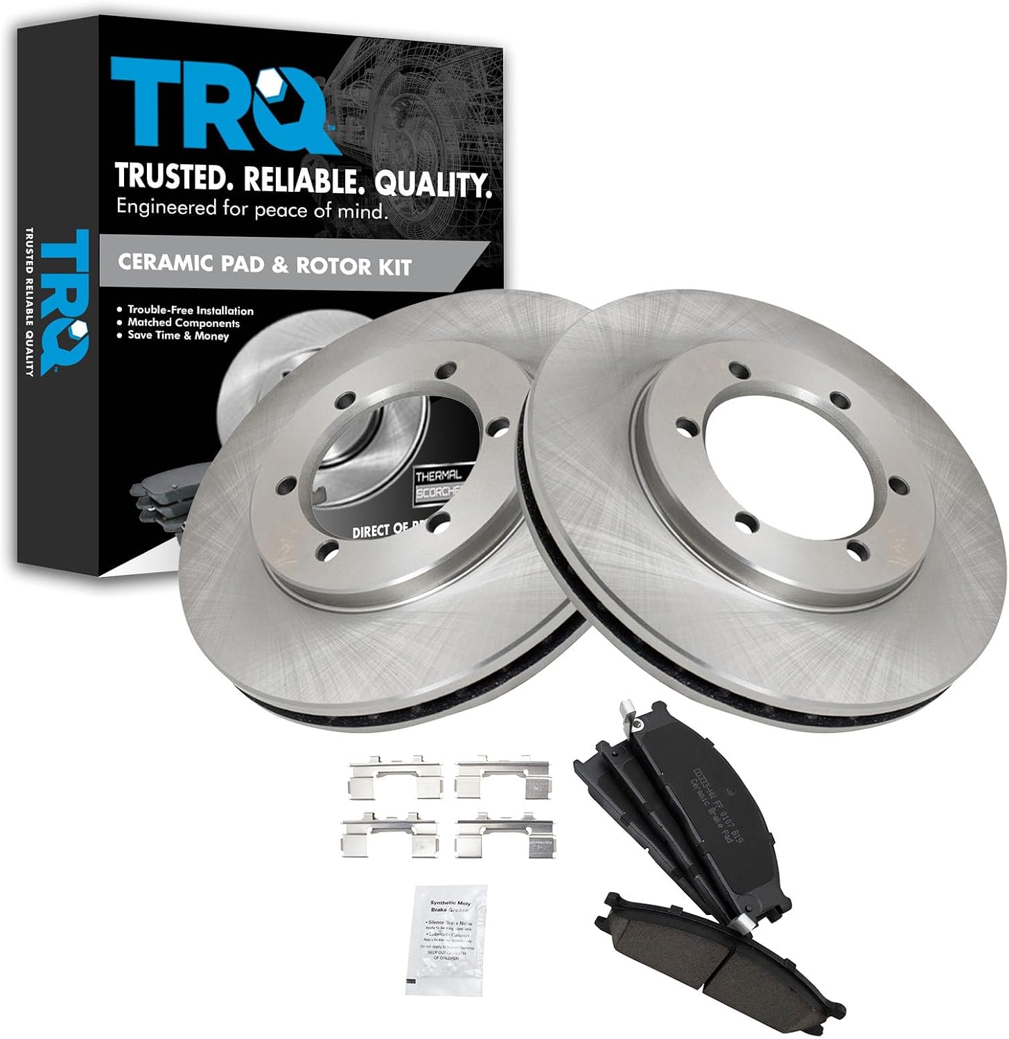 TRQ Front Ceramic Brake Pad and Rotor Kit for 1998-2004 Nissan Frontier