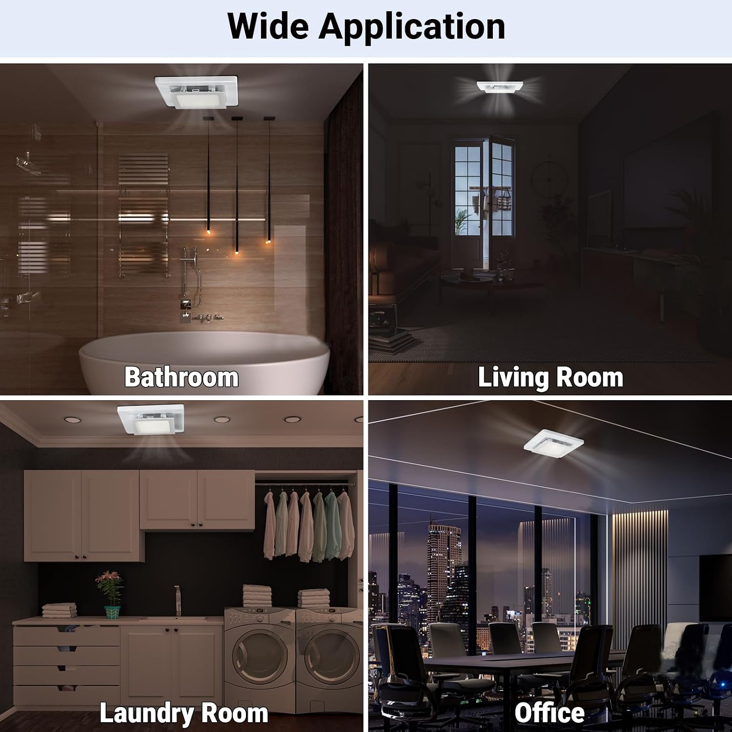10 Inch Panel Bathroom Exhaust Fan with Light, 77CFM 1.1 Sones Square Quiet Bathroom Fan with 12W 6500K LED Light Combo, 4 Inch Duct Ceiling Mount for Home/Bath/Office/Hotel, White