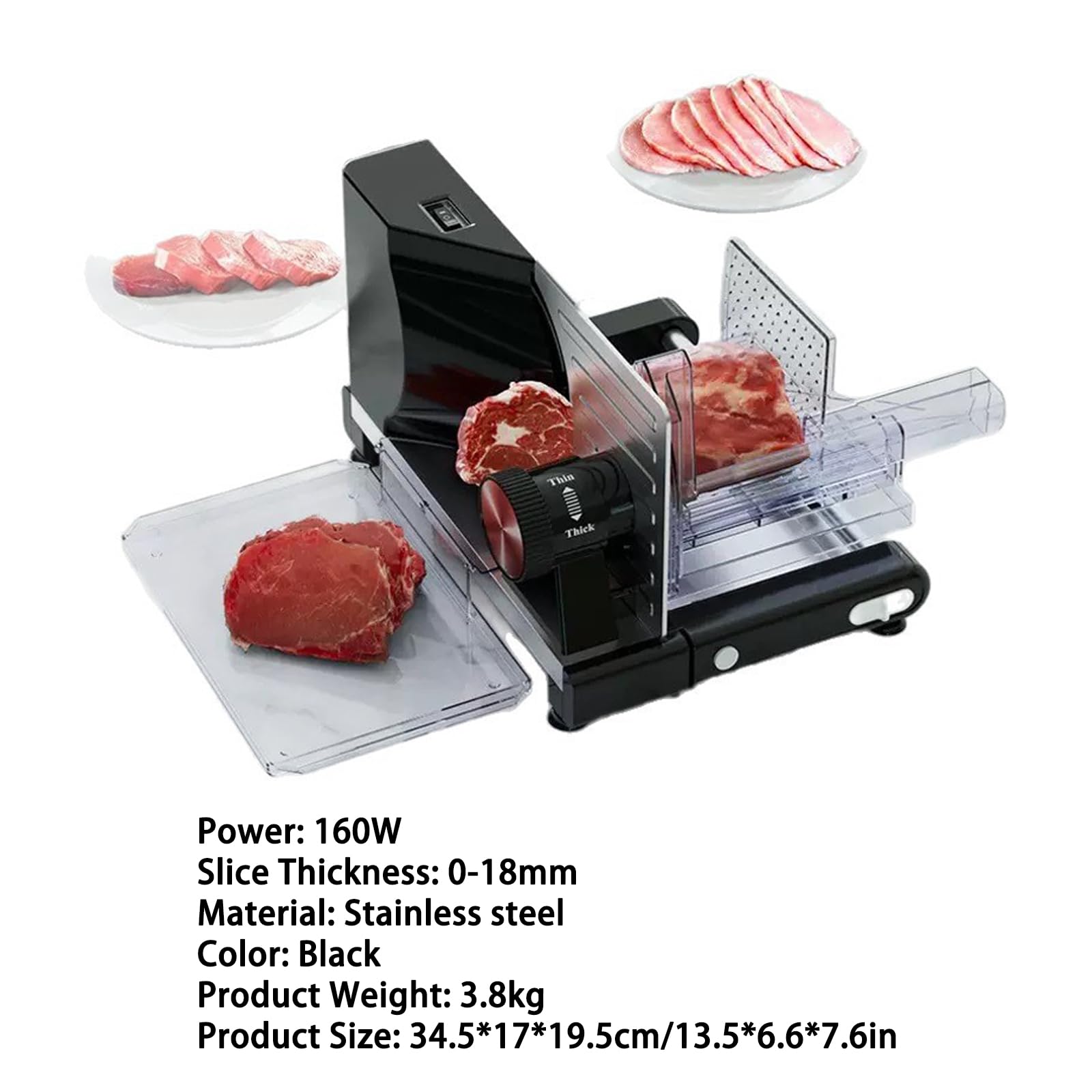 Electric Folding Slicer, 160W Elektryczna Krajalnica Do Żywności I Mięsa Z Regulacją 1-18mm, Stal Nierdzewna, Składana Krajalnica Elektryczna Do Sera Pieczywa Wędlin Warzyw
