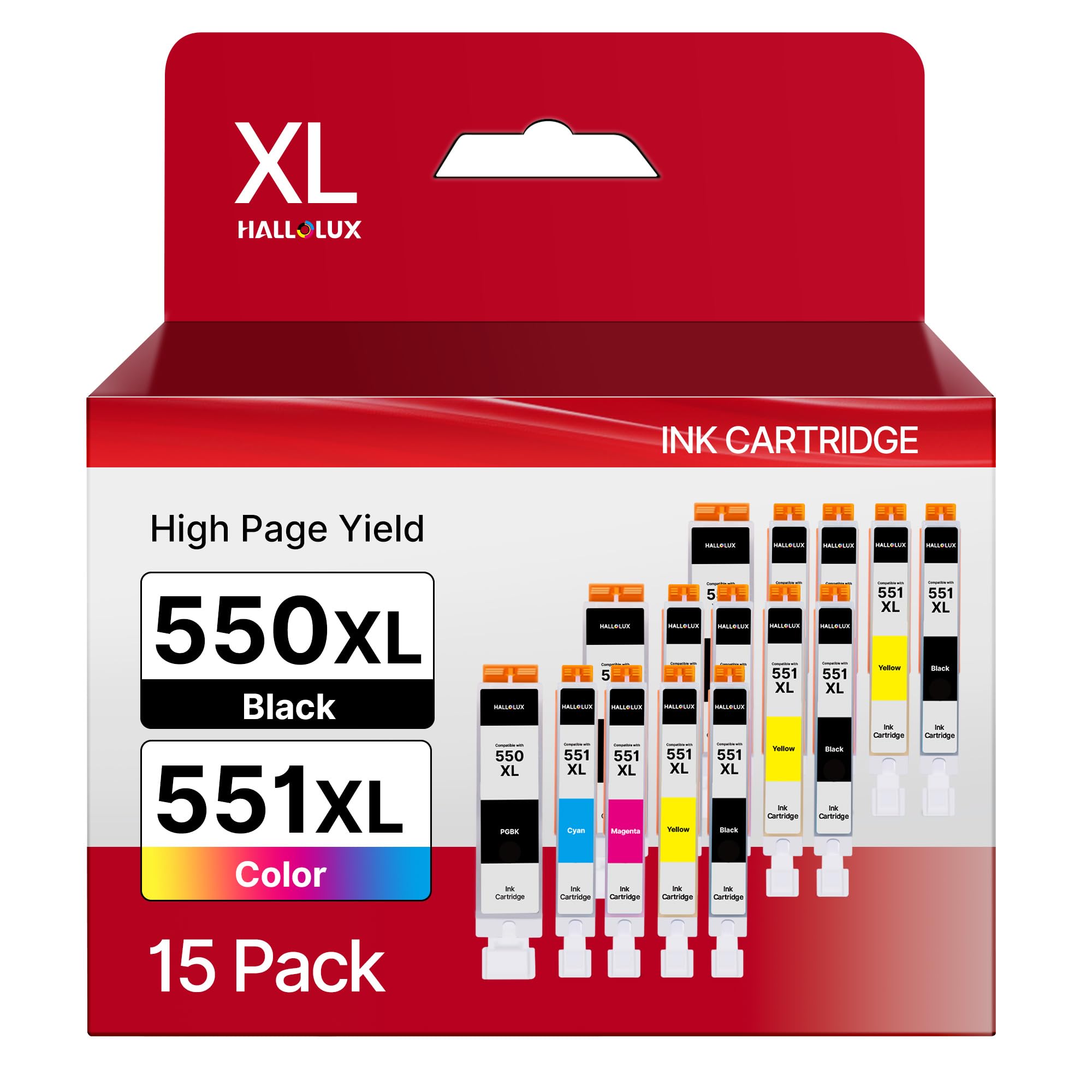 HALLOLUX PG550XL CL551XL Replacement for Canon 550 and 551 XL Ink Cartridge