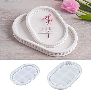 Silikonformen Gießformen Tablett – 2er Set Silikonform Tablett oval mit Perlenrand, Formen für Gips & Beton, Epoxidharz, DIY Schmuckablage, Tischdeko