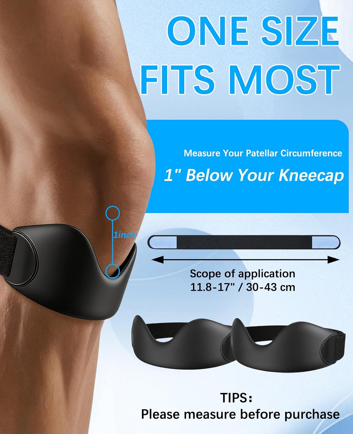 Silicone Patellar Tendon Support Strap 2 Pack, Adjustable Patella Bands for Knee Pain for Men/Women for Running, Basketball, Jumpers Knee, Tendonitis, Gym, Hiking, Soccer, Osgood Schlatter-Jet Black
