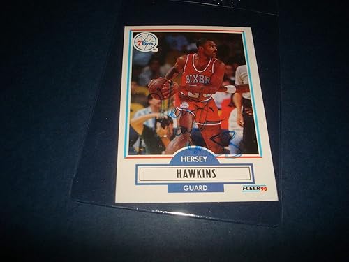 1990 NBA FLEER #143 HERSHEY HAWKINS 76'ers Bradley SIGNED AUTHENTIC AUTOGRAPH K
