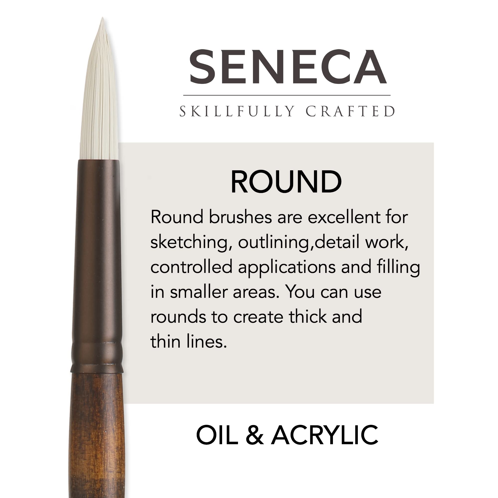Seneca Artist Brushes by Willow Wolfe, pennello professionale con setole sintetiche per acrilico, olio e olio miscelabile con acqua, serie 1700, 4 rotondi