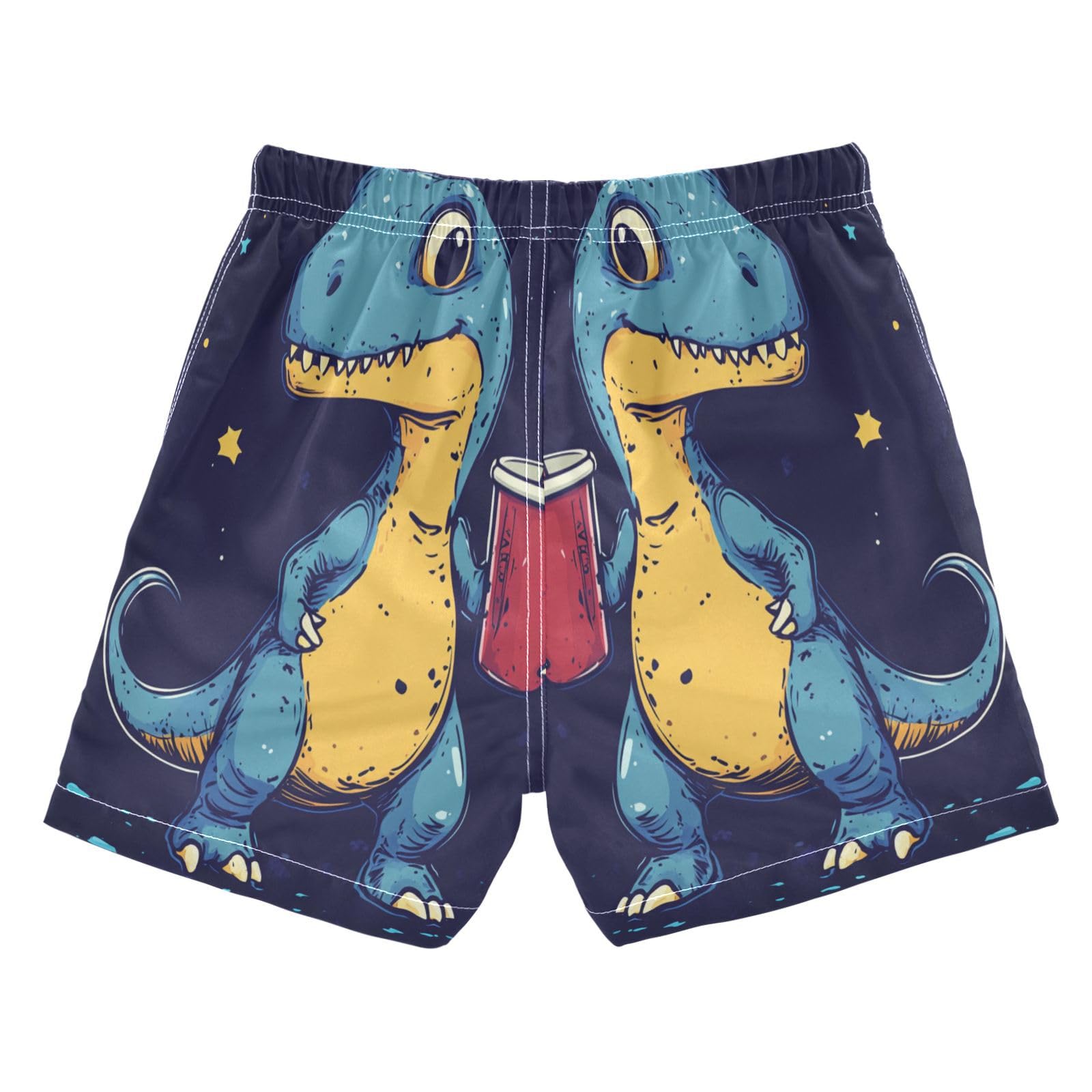 Jucciaco Boys Swim Trunk Quick Dry Beach Board Shorts Cartoon Dinosaur Drink Cute Swimwear for Kids