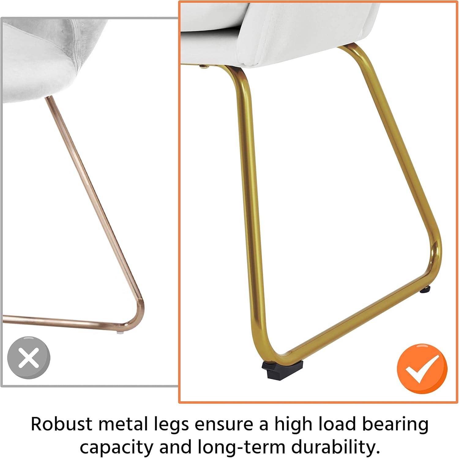 Yaheetech Upholstered Petal Dining Chair, Modern Velvet Bucket Dining Chair with Curved Back and Gold Metal Legs for Dining Room/Kitchen, White