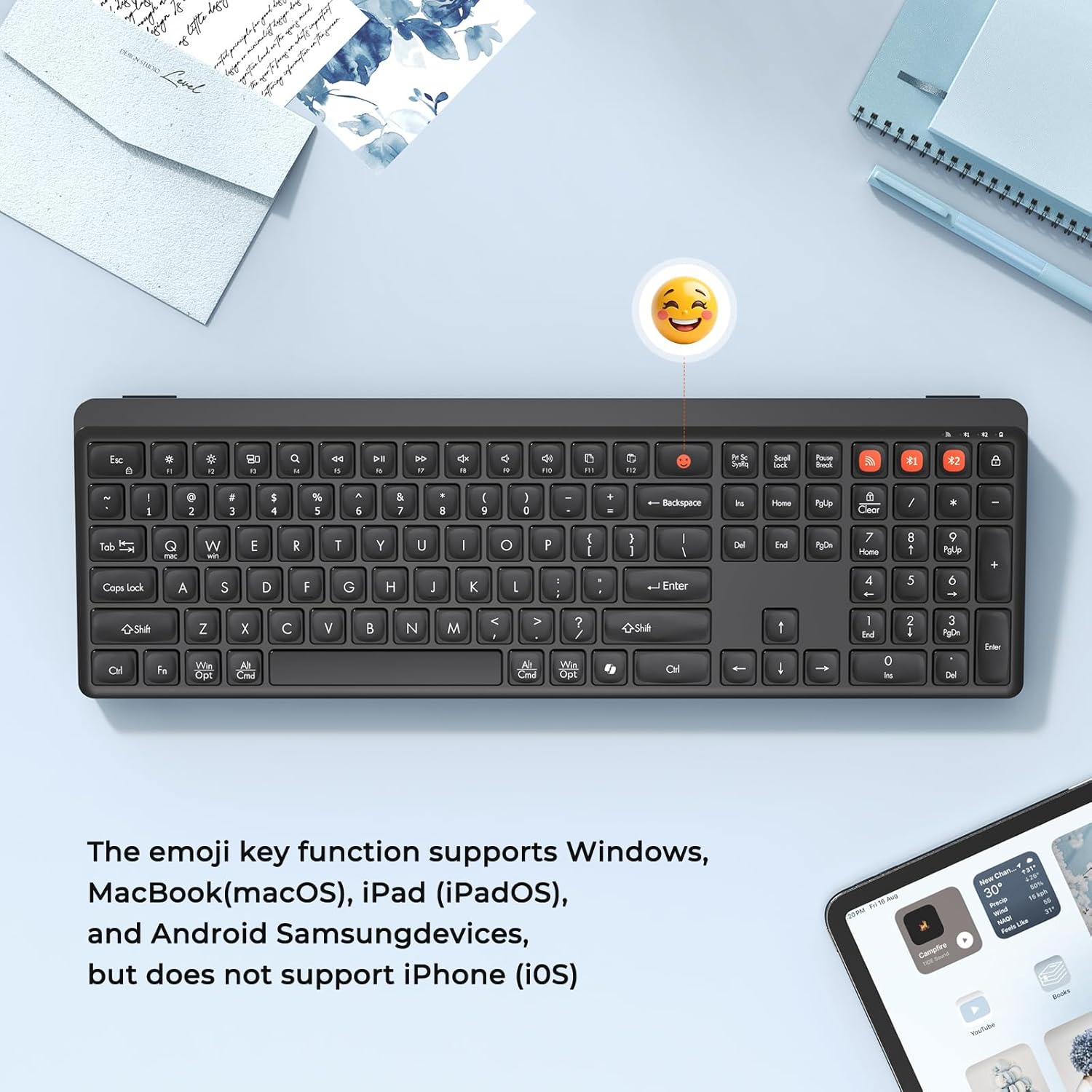 Bluetooth Keyboard and Mouse, 2.4G + Dual Bluetooth Multi Device, Full Size Silent Ergonomic Keyboard with 4 Level DPI Adjustable Wireless Mouse for Windows, Mac OS Desktop/Laptop/PC