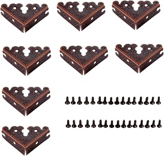 dophee 8Pcs Red Copper Decorative Metal Corner Protectors 1.34"x1.34" | Retro Style Edge Safety Guards Covers for Picture Frame Album Jewelry Box Gift Box Wooden Case Chest Table Small Cabinet