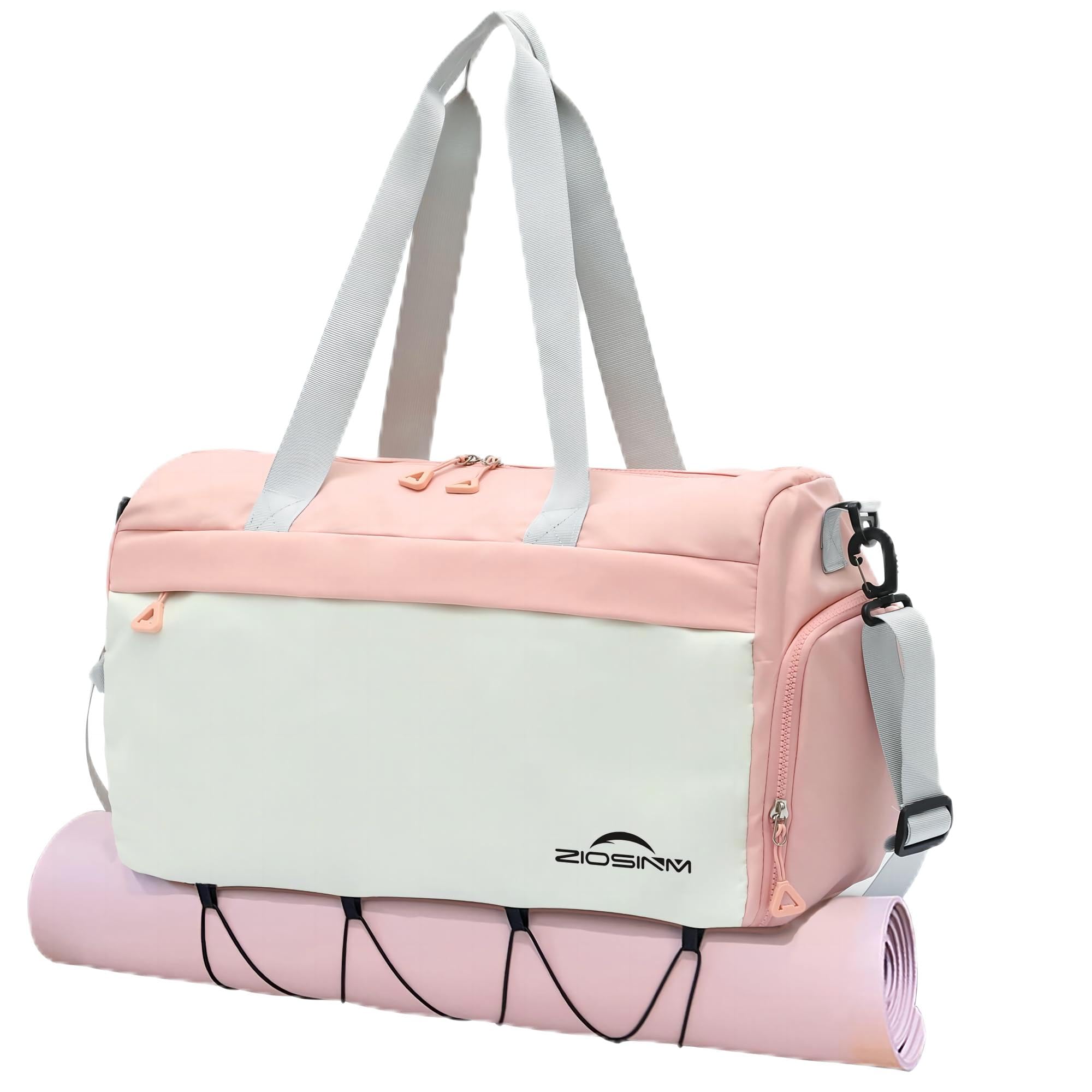 ZIOSINM Bolsa Deporte Mujer Hombre 35L Bolsa de Deporte pequeña con Compartimento para Zapatos, Bolsa de Viaje Weekender Bag, Bolsa Gimnasio Almacenamiento de Esterilla de Yoga (Rosa)