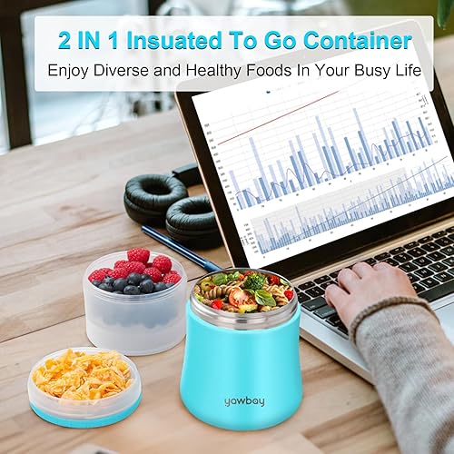 Miniatura 4 de Termo para comida caliente, termo de sopa de 28 onzas para adultos, tarro de comida aislado 2 en 1, recipiente de yogur, recipiente de cereal para