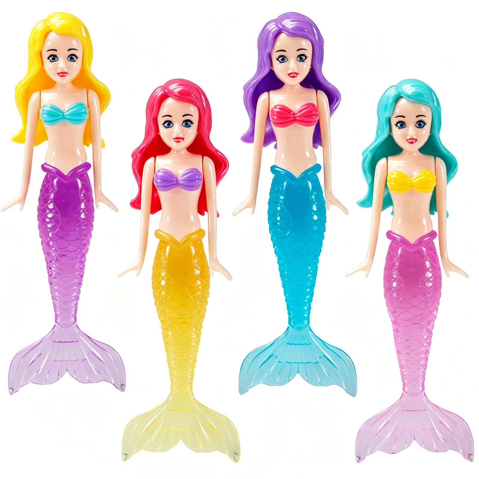 4 Pcs Mermaid Bath Toy,Pool Diving Toy Set,Crystal Sinking Mermaid Bath Toys,Indoor Water Pool Games & Bathing Fun Gift Set for Underwater Swim Training