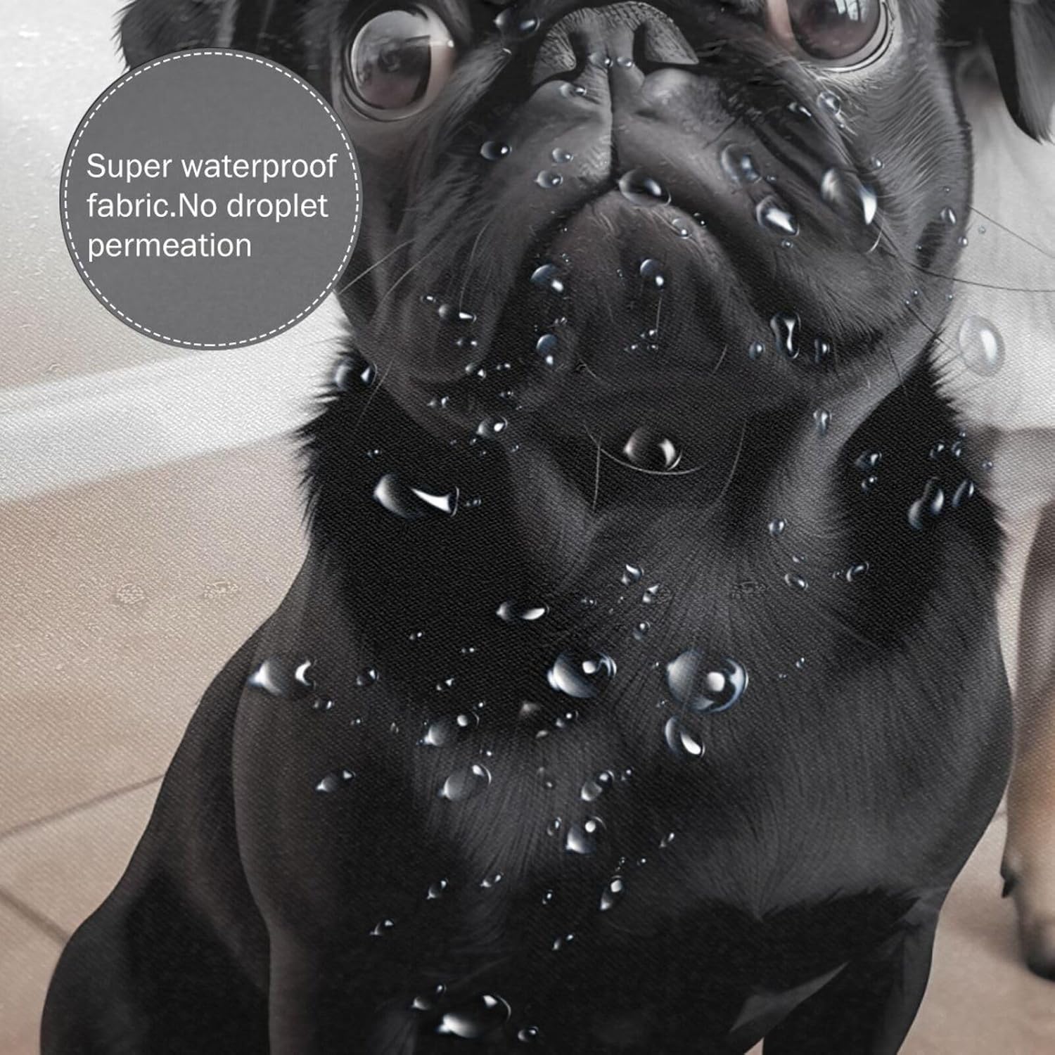 Shower Curtain for Bathroom with 12 Hooks Waterproof Shower Curtains Cute Black Pug Dog Bathroom Curtain Bathroom Decor Shower Liner for Bathtub Bath 72 x 72In