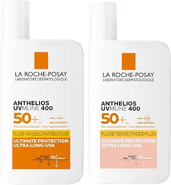 La Roche Posay Anthelios UVMune 400 Sun Protection With Mexoryl 400 Bundle For Sensitive Skin, SPF50+ Invisible Fluid 50ml and SPF50+ Tinted Fluid 50ml