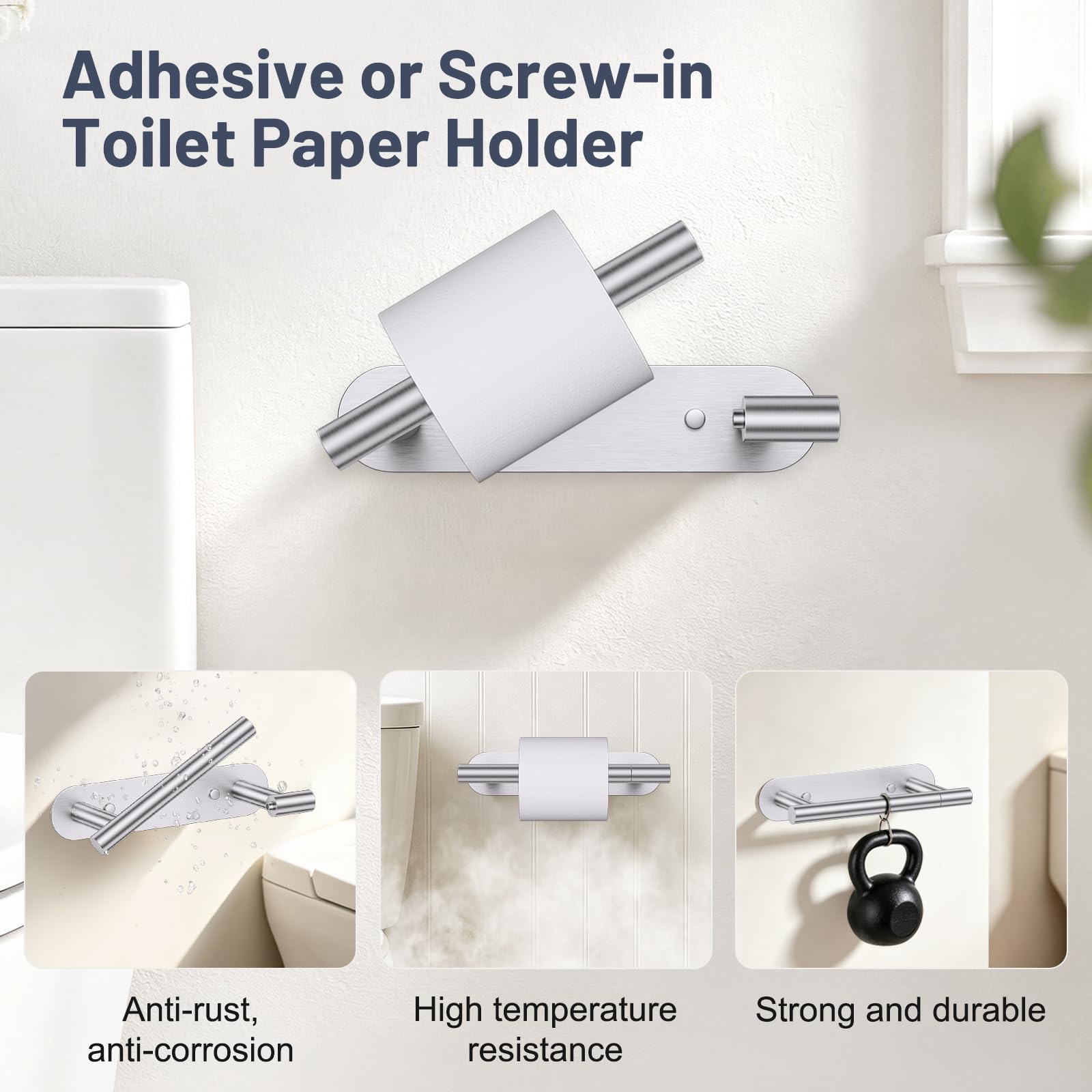 Brushed Nickel Toilet Paper Holder Self Adhesive Screw Toilet Roll Holder — Amazon image 3