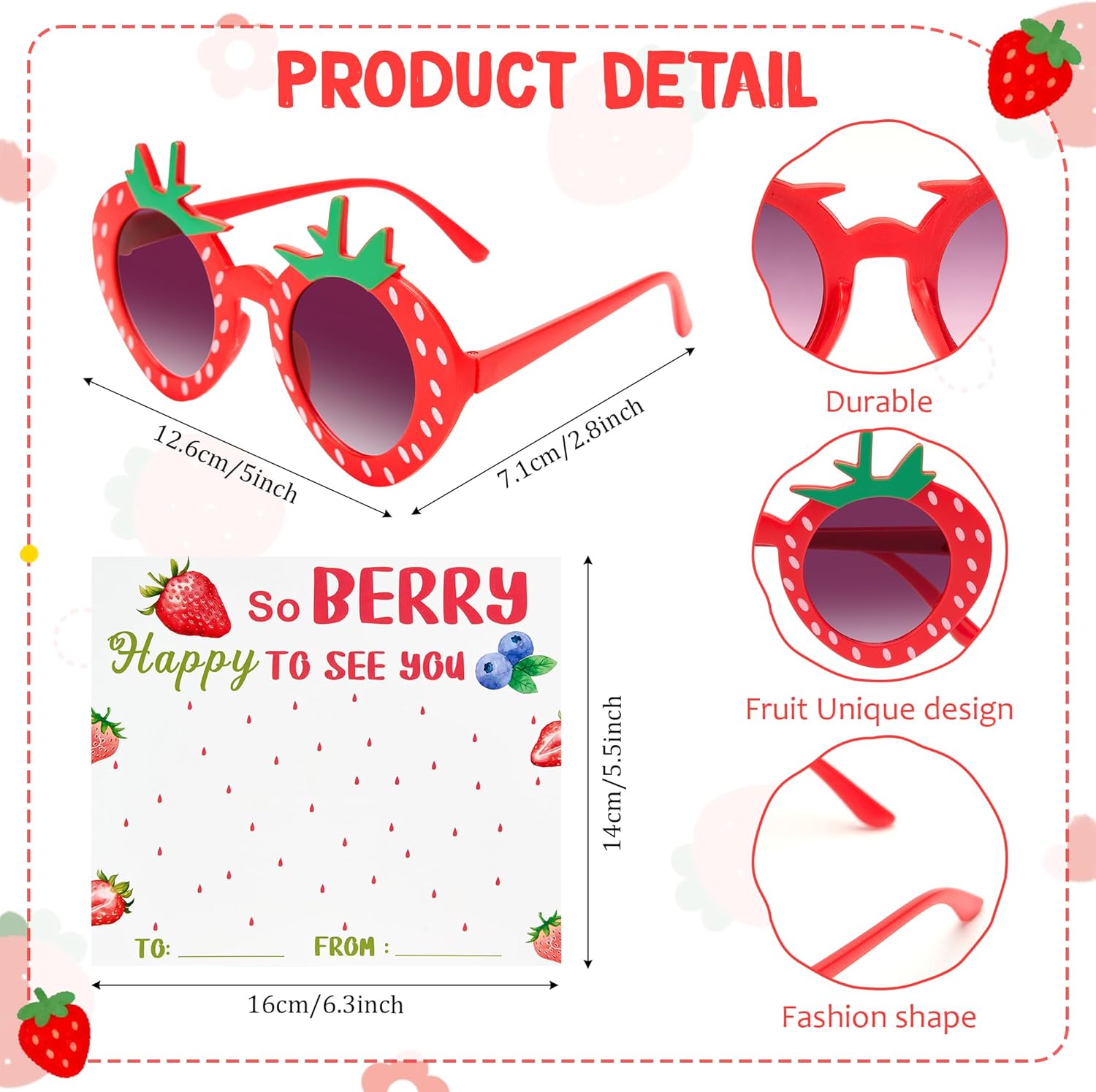 12 Sets Strawberry Party Favors - Strawberry Sunglasses, String Bracelets with Berry Cards, Berry Birthday Party Decorations, Party Supplies for Strawberry Theme Events