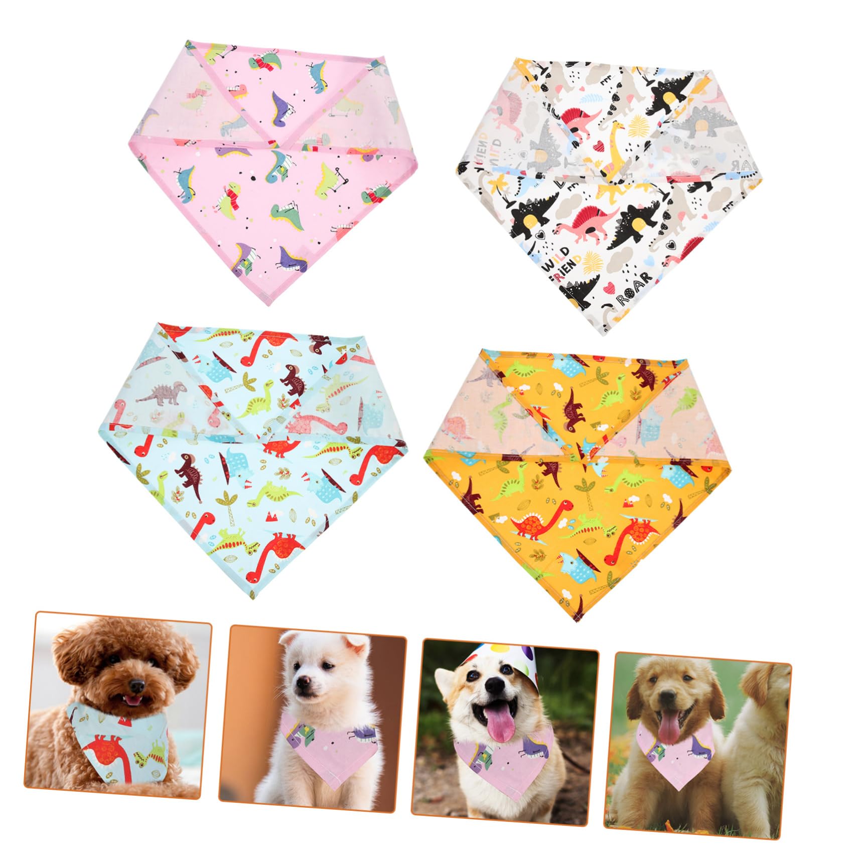 POPETPOP 3 Set di Bandane per Cani A Forma di Dinosauro Delicate sulla Pelle Leggere E Comode 4 Pezzi * 3