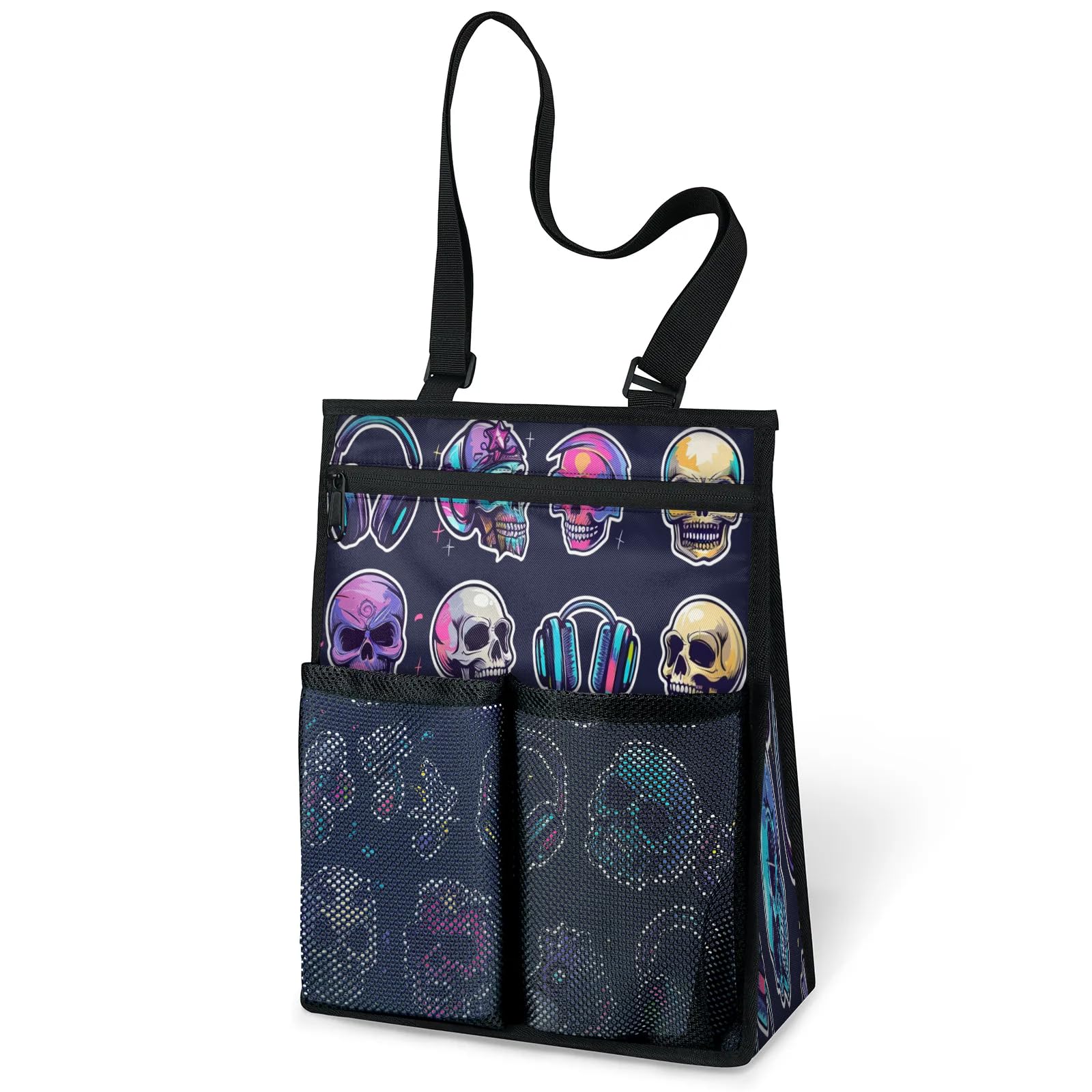 Ourtheme Colorful Rocknroll Skulls Portable Shower Bag for Travel Gym Camp Beach Tote Shower Caddy Bags Hanging Toiletry