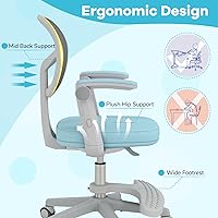 Vista 38 de GLACER Silla de escritorio para niños, silla de estudio giratoria de malla ajustable con ruedas, brazos, silla ergonómica para computadora con Verde