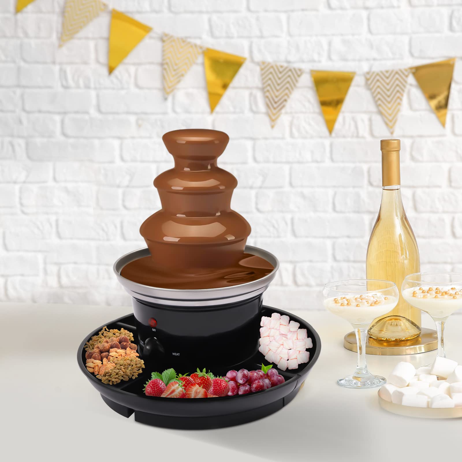 3 Tier Stainless Steel Luxury Cheese Cascading Fondue Chocolate Fountain Machine, with Practical Fork, for Family Gatherings, Anniversaries, Weddings, Birthdays, Etc