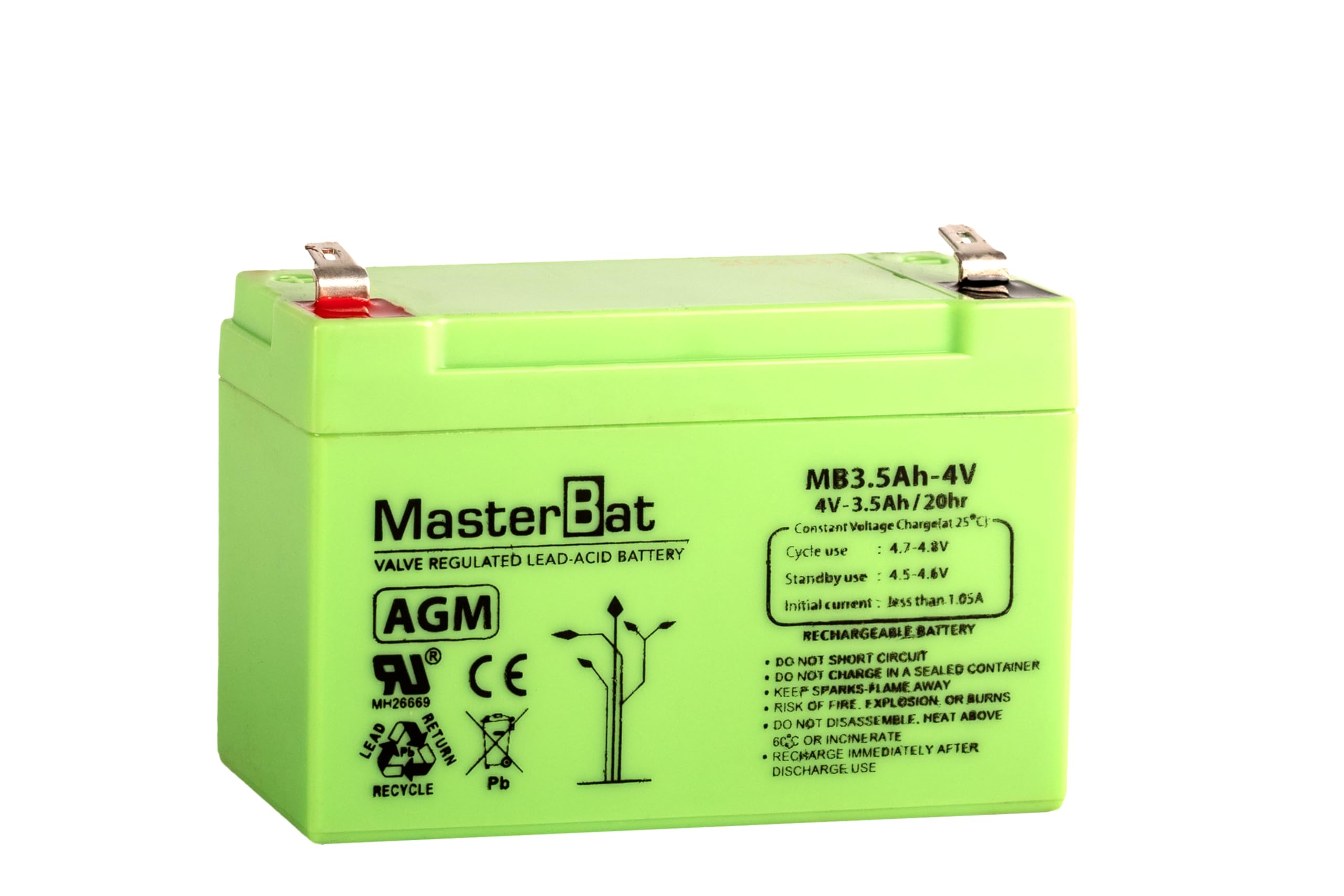 U-Power AGM Batterie 4V 3.5Ah, VRLA Bleiakku wartungsfrei, wiederaufladbar, Faston F1 (4,8 mm), für Alarmanlagen, USV/UPS, Sicherheit & Elektronik