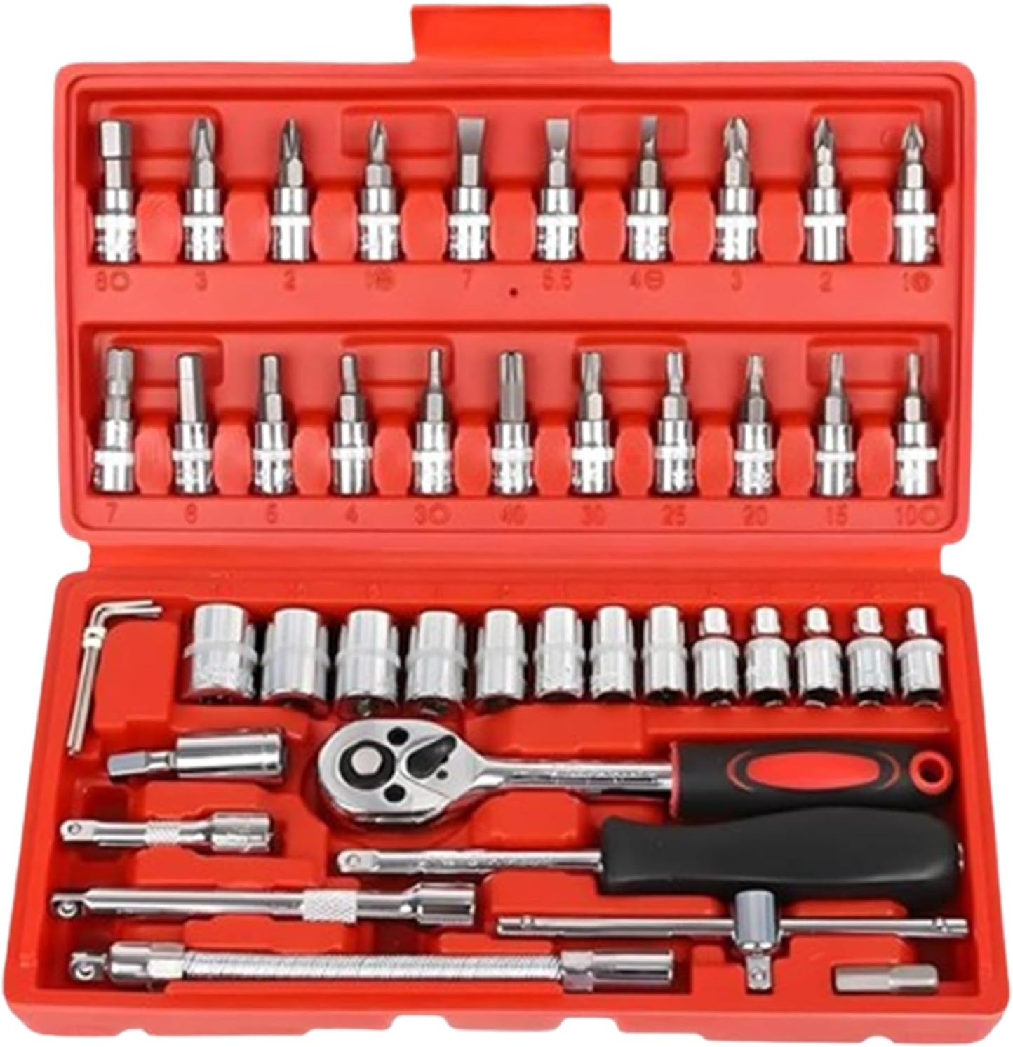 46Pcs Mechanic Tool Set, Tool Kit for Home, Drive Socket Ratchet Wrench Set, Socket Wrench Set for Auto Repairing and Household (greener)