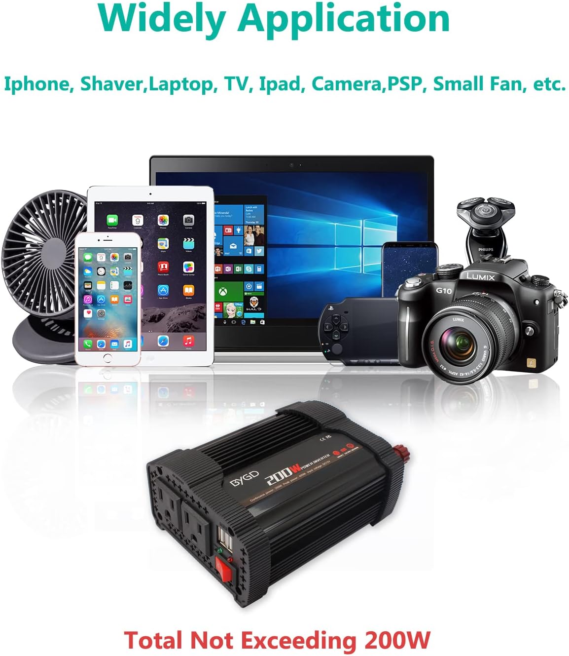 Various devices powered by BYGD 200W Car Power Inverter