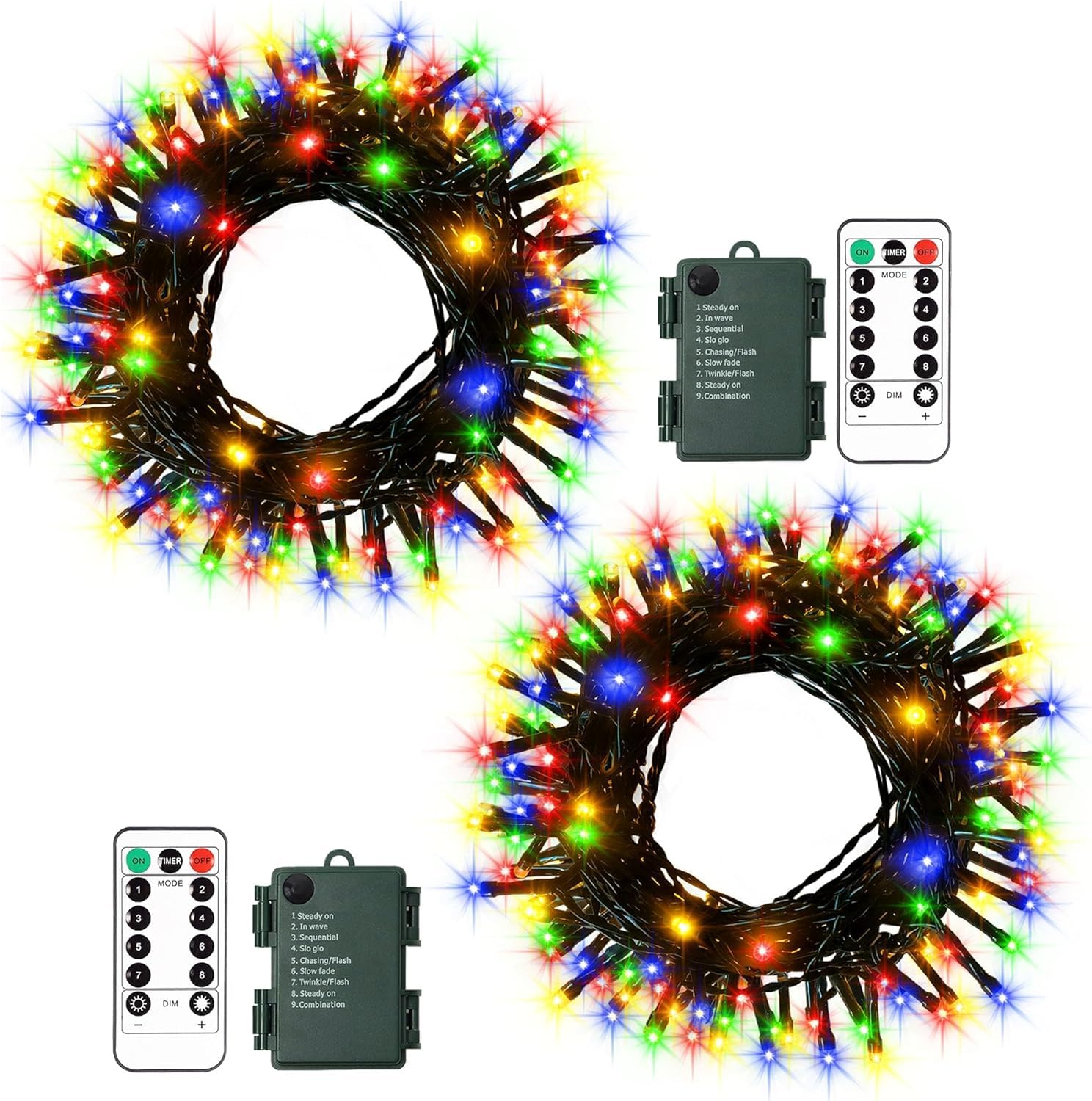 CCILAND 2 Pack Christmas String Lights, 5M 50 LED String Lights Battery Operated with Remote Timer 8 Modes Dark Green Wire Fairy Lights for Bedroom Xmas Tree Patio Festival Decoration - Multicolor โ image 1