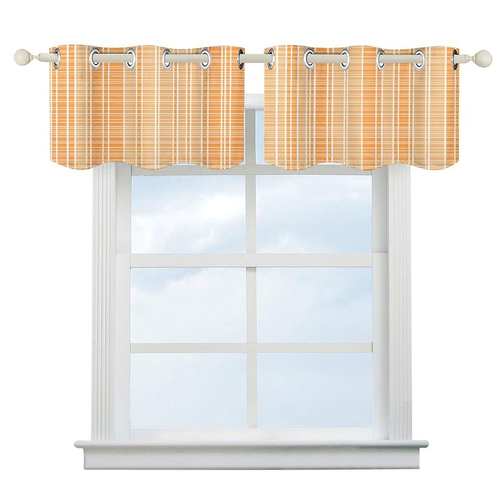 Fekiloot Style Orange And White Plaid Short Curtains Valance Curtain