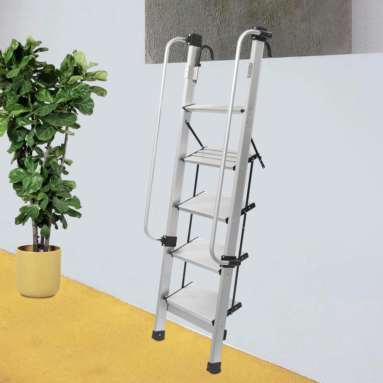 Scala per letto a castello in alluminio resistente, scala universale a 4 gradini da 1,5 m, con corrimano regolabile, design antiscivolo per la sicurezza su soppalco, camion o barca