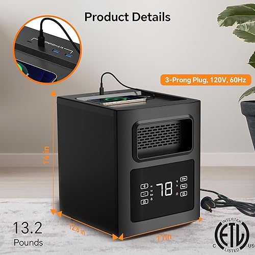 Miniatura 2 de Shinic Calentadores infrarrojos, calentador de espacio de eficiencia energética con control remoto, temporizador de 12 horas, filtro, puertos de
