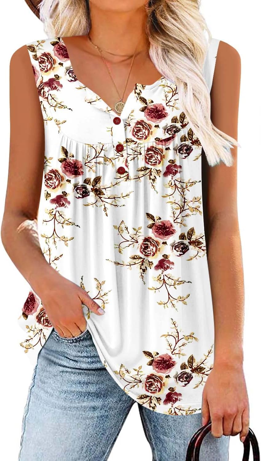 CHICZONE Womens Sleeveless Blouses Loose Fitting V Neck Tank Tops Summer Shirts