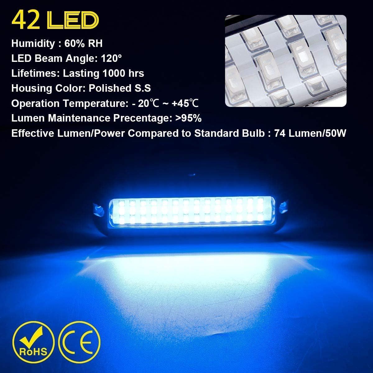 Kawell 42 LED Boat Lights - Waterproof IP68 Stainless Steel Underwater Pontoon Marine Navigation Lights - Blue