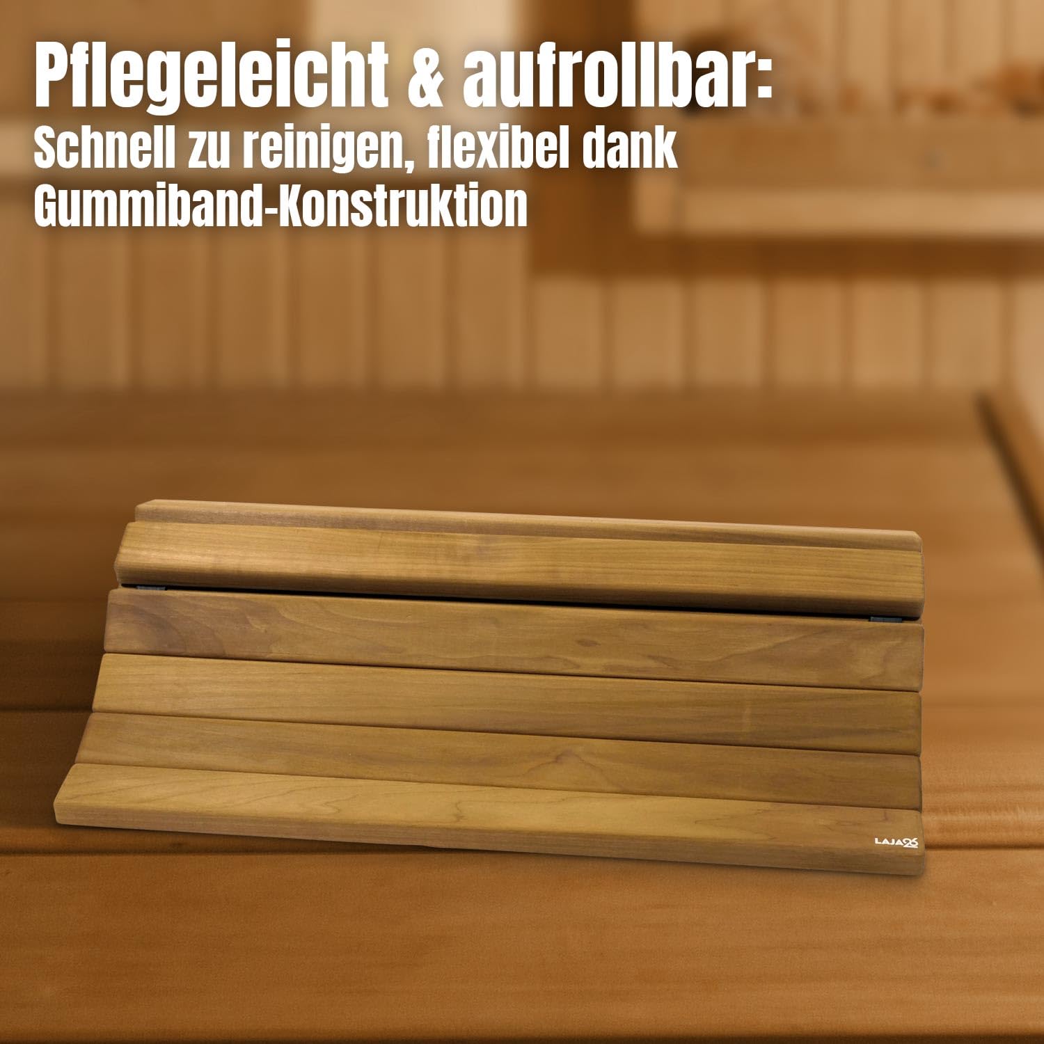 Sauna Bodenmatte 80x60x2 cm FSC Thermo Espenholz Rollbar Rutschfest