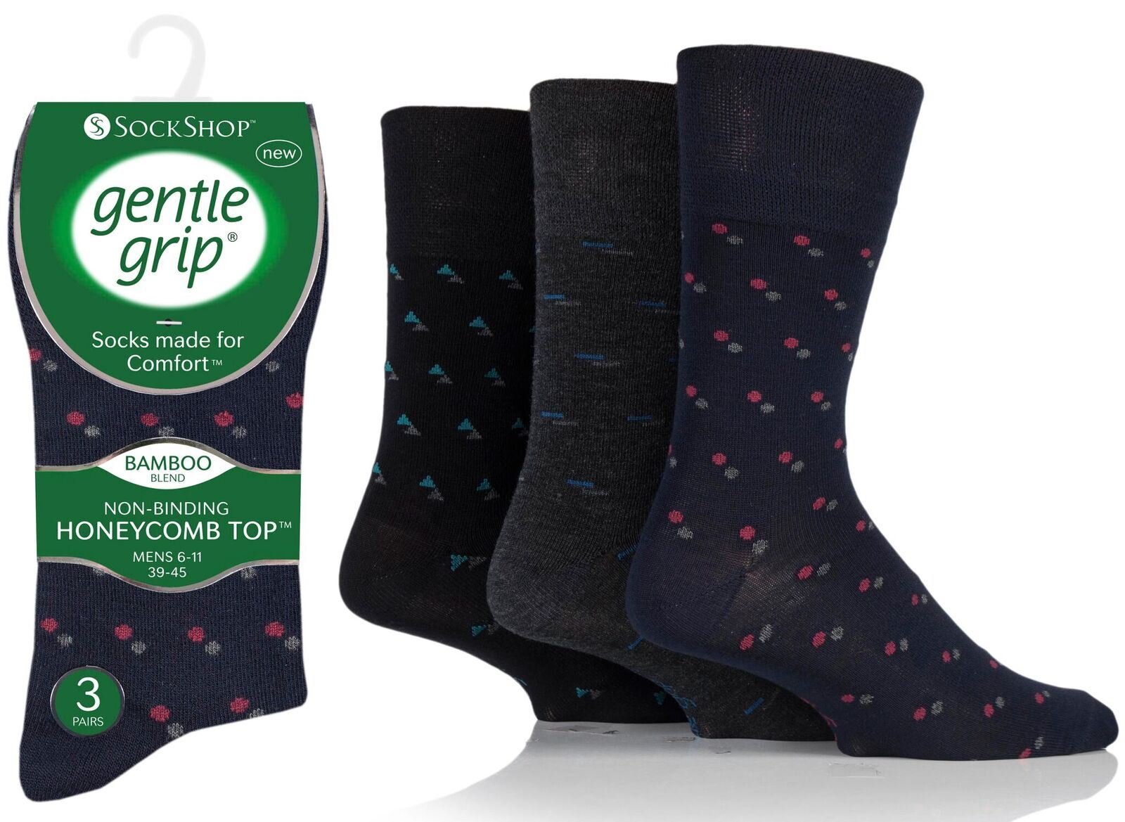 Sockshop Men's Dark Mixed Pattern 6 Pairs Gents Gentle Grip Bamboo Socks