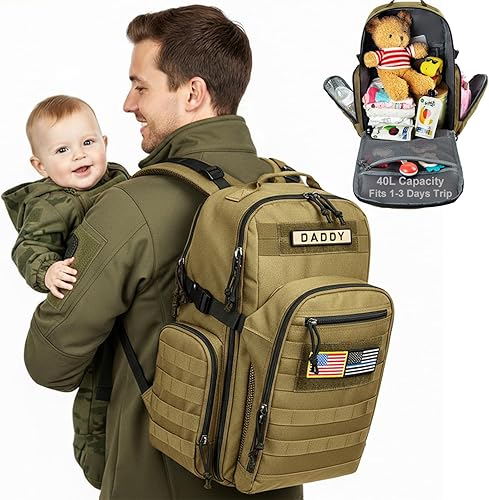 MIRACOL Bolsa de pañales para bebé para papá poliéster 900D de grado militar con más de 16 bolsillos múltiples para papá activo - 40L XL capacidad