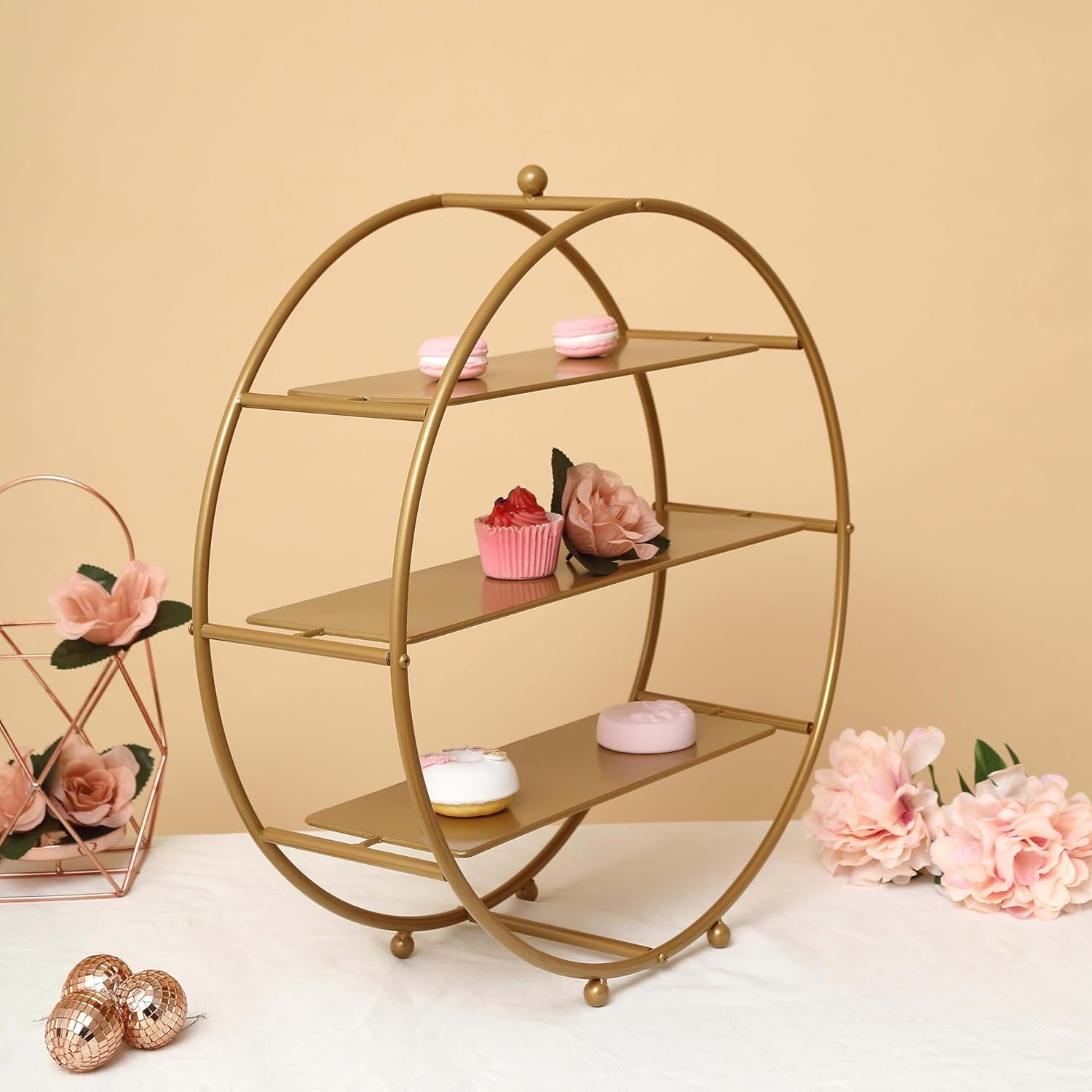 Efavormart 3-Tier Metal Round Cupcake Stand 21" Matte Gold - Durable Contemporary Dessert Holder Appetizer Display for Upscale Events Banquets & Gatherings