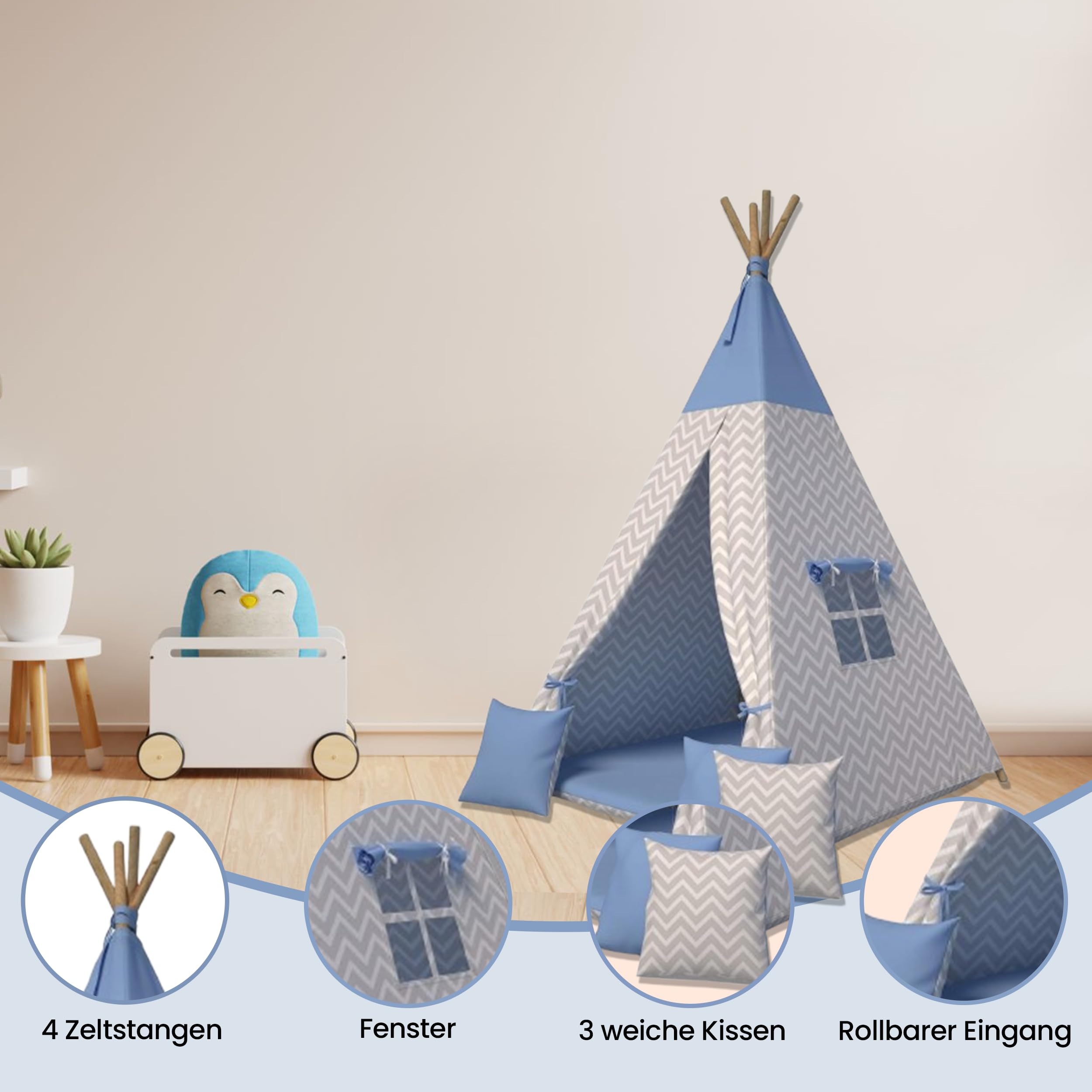 Best For Kids Tente Tipi | Tente de Jeux Enfant avec 3 Coussins Moelleux | Tipi
