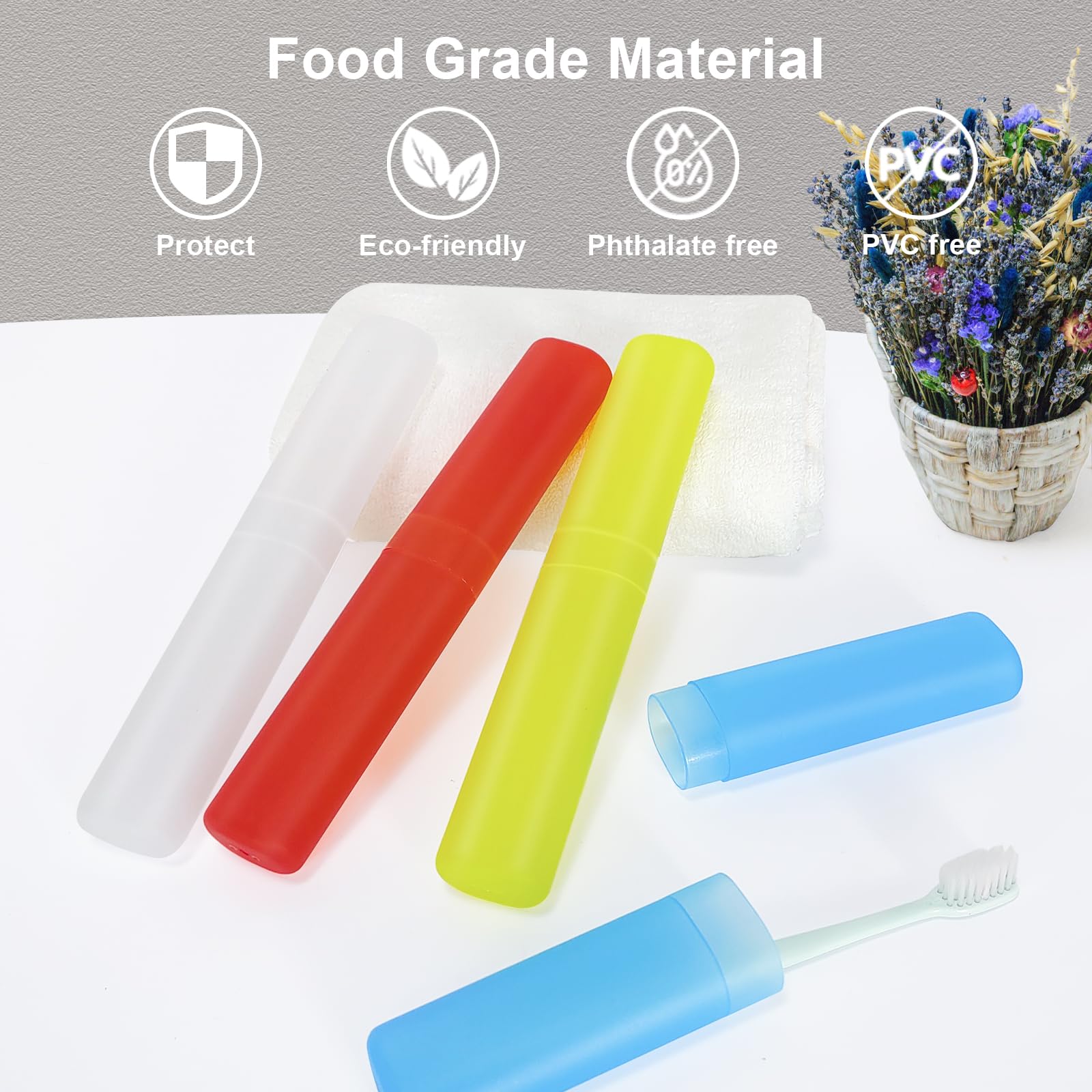 Mulbozy Paquete de 4 fundas de cepillo de dientes portátiles de viaje, soporte de cepillo de dientes de plástico transpirable transparente para el hogar, viajes, negocios, camping, escuela