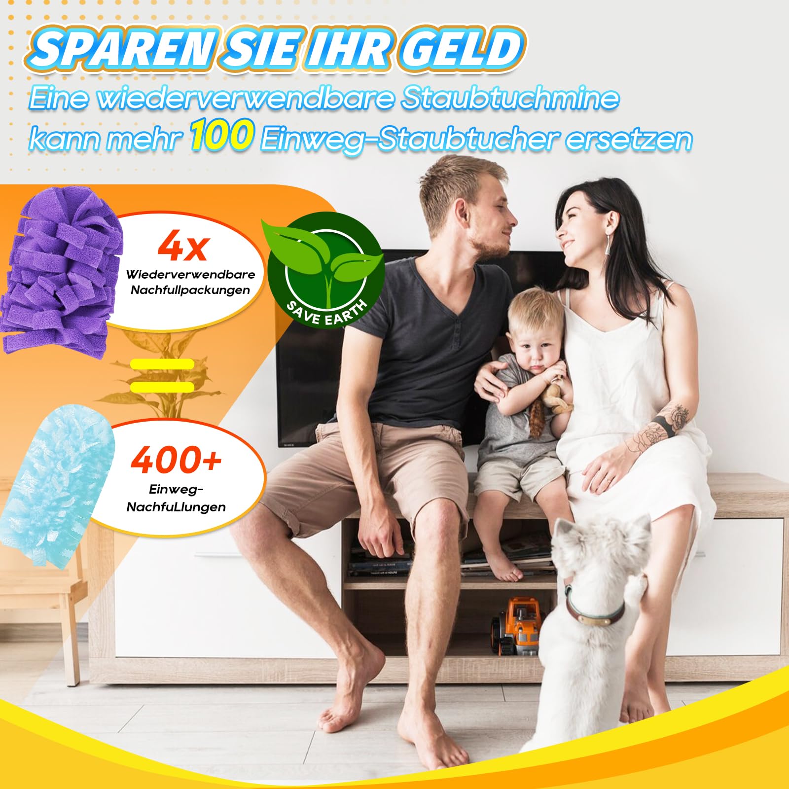 KEEPOW Paquete de 4 recambios para imanes de polvo Swiffer, reutilizables para toallitas, 360 grados, juego de iniciación, plumero para pelo de animales | Lavable, 360 grados, para pelo de mascotas, polvo, suciedad, para Swiffer Duster