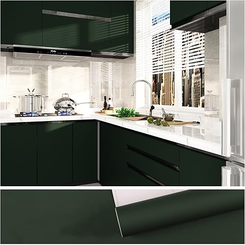 VEELIKE 15.7''x118'' Dark Green Peel and Stick Wallpaper Self Adhesive Solid Green Contact Paper Waterproof Decorative Vinyl Film for Walls Countertops Cabinets Shelf Drawer Liners Bedroom Kitchen