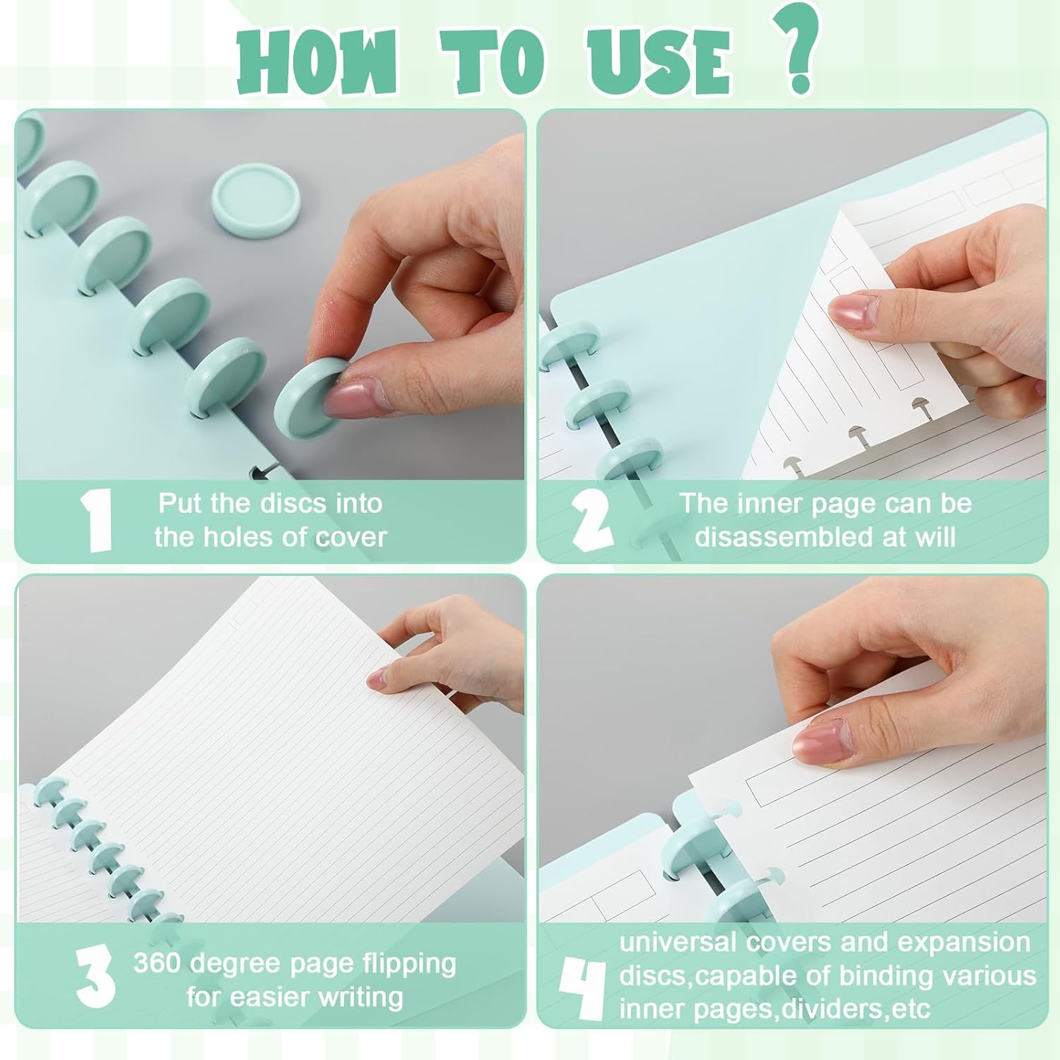 Fuutreo 8 Set Discbound Notebook Cover and Disc Set 8.5 X11.75 Inch Polyethylene Cover with Disc Suitable for Letter Size Fill Page for Work Meeting(Bright Color)