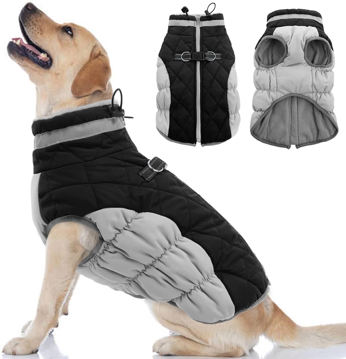 OUOBOB Dog Coat, Fleece Dog Vest with Harness Built in, Dog Cold