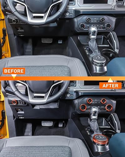 Miniatura 67 de Savadicar CKT01 Billet - Juego de molduras de perilla de control de aluminio, faros/4WD/HVAC, biseles de anillo de perilla de control climático, Rojo