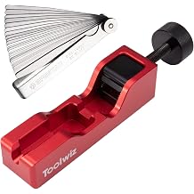 Toolwiz Spark Plug Gap Tool with 32 Blade Steel Feeler Gauge, Red | Gapping Tool, For 10mm 12mm 14mm 16mm Thread Spark Plugs, Valve Piston Adjustment Tool, with 0.001-0.04" Tapered Feeler Gauge